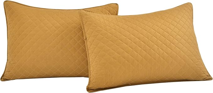 Lush Decor Ava Quilt Diamond Pattern Solid 3 Piece Oversized Bedding Blanket Bedspread Set - Full/Queen - Mustard