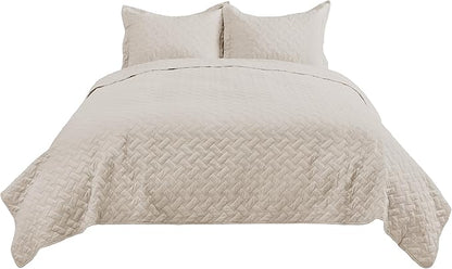 Bedsure Quilts King Size - Lightweight Bedspreads King Size with Basket Weave Pattern, Soft Quilt Bedding Set, Light Beige Comforter Set Coverlet for All Seasons with 2 Pillow Shams (106" x 96") | Skin-Friendly Soft, All-Season Comfort, Breathable, Lig...