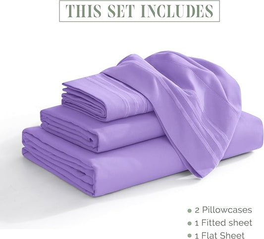 Elegant Comfort Luxurious 1500 Premium Hotel Quality Microfiber 4-Piece Sheet Set, 18-24 Inches Deep - Extra Deep Pocket Sheets - Ultra Soft 4PC Deep Pocket Sheets, King, Lavender