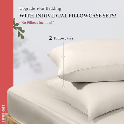 Ashton Sheets 100% Egyptian Cotton Pillow Cases King Size Set of 2 - Luxury 1200 Thread Count Sateen Weave Ivory Pillow Covers, Silky Soft, Breathable & Cooling Pillowcases, Fits King Size Pillows