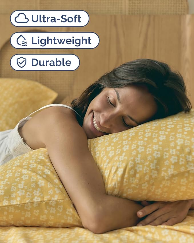 Floral Sheets - Yellow Floral Bed Sheet Set - 1 Flat, 1 Fitted & 2 Pillowcases w/ Deep Pockets - Wrinkle & Fade Free - Boho Botanical Bedding - Ultra-Soft, Breathable and Cooling - Cal King Size Set