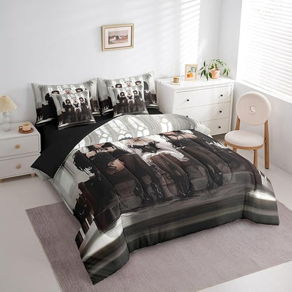 Erosebridal Japanese Anime Twin Comforter Set 7 Piece, Anime Girl Bedding Set Kawaii Japanese Style Sheet Set Cartoon Japan Animation Bed in A Bag for Boys Youth Teens Adult Women Bedroom