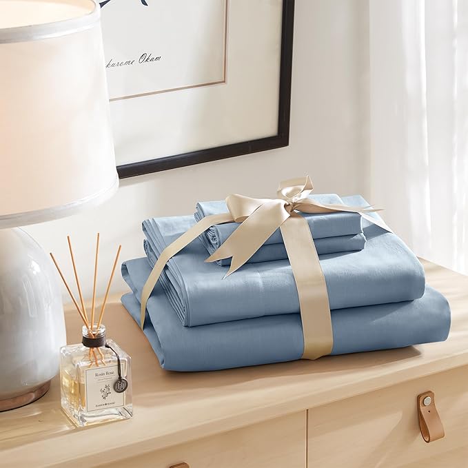 Comfort Spaces 100% Cotton Sheet Set Breathable, Lightweight, Soft with 14" Elastic Pocket Fits up to 16" Mattress, All Season Cozy Bedding, Matching Pillow Case, King Blue 4 Piece
