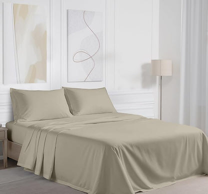 RUVANTI 100% Cotton Sheets – King Size Percale Bedding, Cooling & Breathable, Durable with a Crisp, Soft & Comfortable Feel, 16" Deep Pocket, 4-Piece Set, Taupe