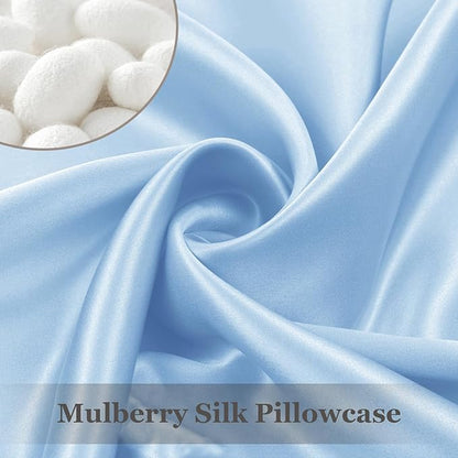 Adubor 100% Mulberry Silk Pillowcase for Hair and Skin with Hidden Zipper, Both Side 22 Momme Silk, 900 Thread Count (20x26inch, Standard Size, Sky Blue, 1pc)