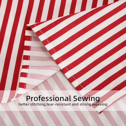 Best Season Ticking Stripe Sheet Set,4 Piece Full Size Microfiber Bedding,Burgundy Red and White Pinstripe Patterned,Deep Pocket