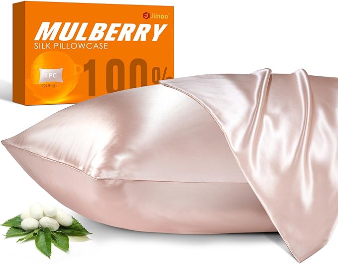 100% Mulberry Silk Pillowcase for Hair and Skin, 22 Momme Pure Natural Silk Pillow Case Both Sided with Zipper, Pillow Cover for Women Mom Men (Light Pink, Standard 20''×26'', 1 Pack)