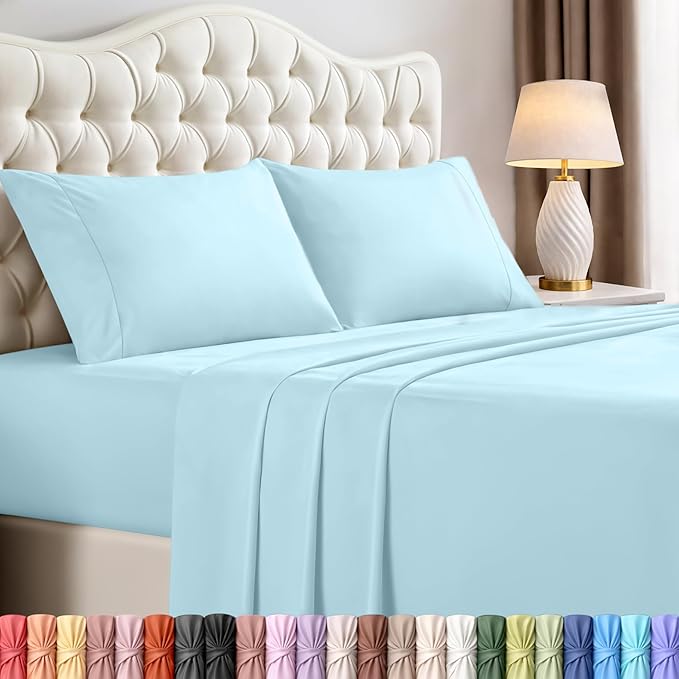 Utopia Bedding Queen Bed Sheets Set - 4 Piece Bedding - Brushed Microfiber - Shrinkage and Fade Resistant - Easy Care (Queen, Ice Blue)
