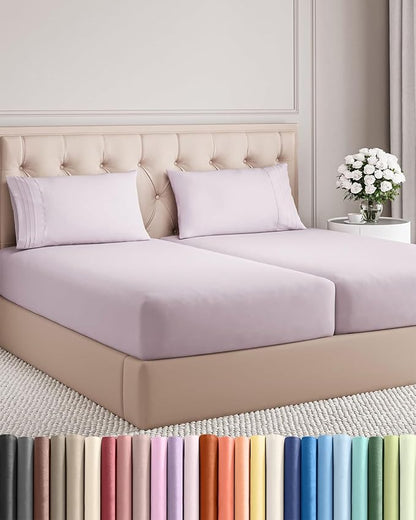 Split King Size 5 Piece Sheet Set - Comfy Breathable & Cooling Bed Sheets Set - Hotel Luxury Bedding for Women, Men, Kids, Teens, Boys & Girls - Deep Pockets, Soft, Wrinkle Free - Oeko-Tex - Light Lav