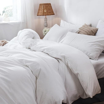 MooMee Bedding Pillowcases Pack of 2 100% Washed Cotton Linen Like Textured Breathable Durable Soft Comfy (Solid Off White, King)