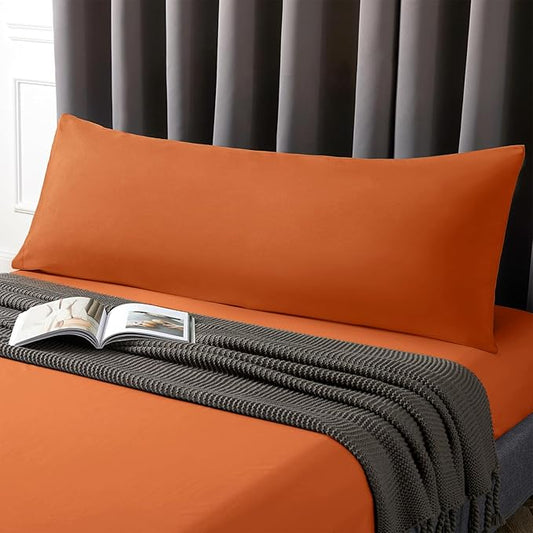 MILVOWOC 2Pcs Brushed Microfiber Body Pillowcases - 20 x 55 Inch, Burnt Orange Pillow Case Set Non Slip Envelope Pillow Cover with Moisture Absorption and Anti-Wrinkle