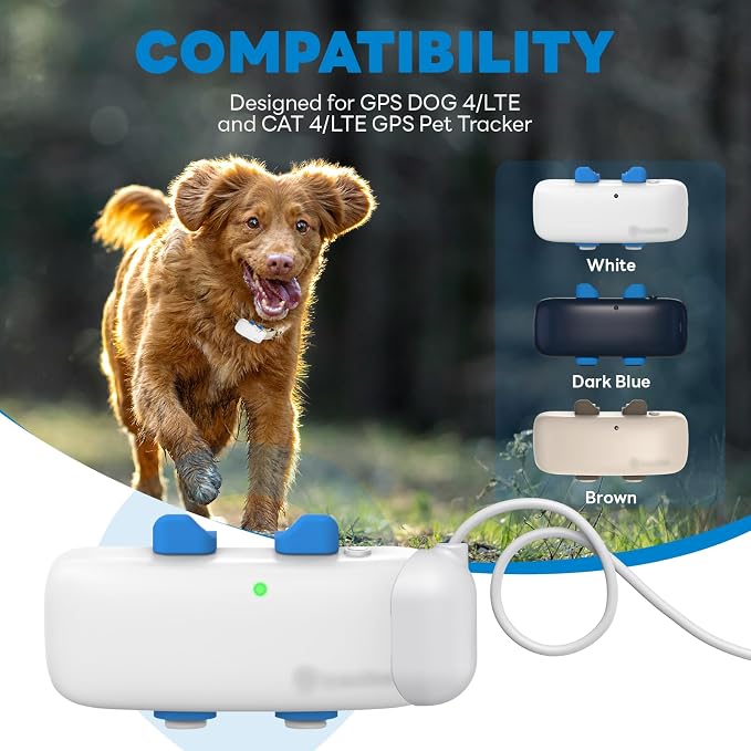 Magnetic Clip Charger Compatible with Tractive GPS Dog 4 Tracker | for GPS Location Smart Pet Activity Tracker - Replacement Portable Wireless USB Charging Base - White USB-C Cables