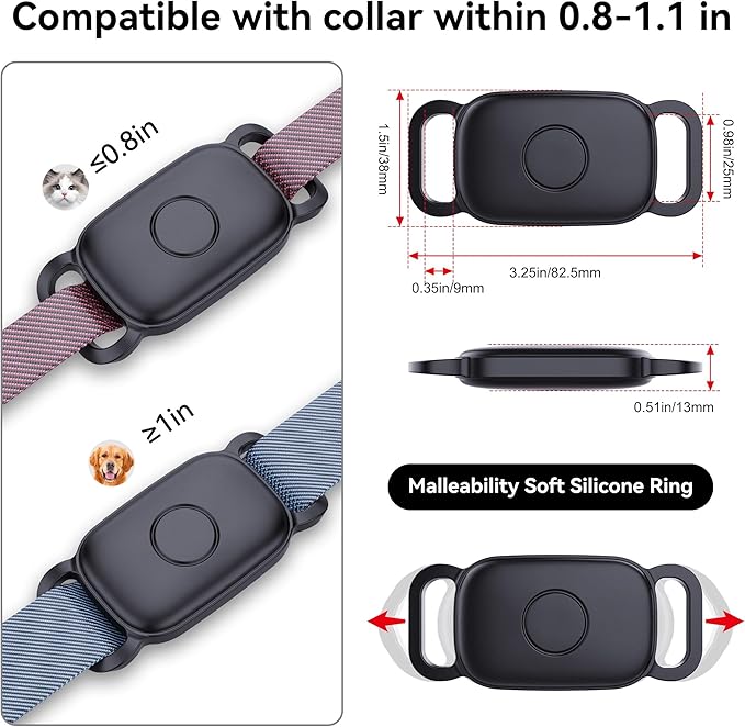 DDJ Dog Collar Holder for Tile Life360 Pro 2024 Tracker, 2-Pack Waterproof Silicone Cover Full-Body Protective Case for Tile Tracker Pet Collar, Ultra Durable, Scratch Resistant, Black,Pink