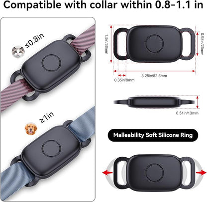 DDJ Dog Collar Holder for Tile Life360 Pro 2024 Tracker, 2-Pack Waterproof Silicone Cover Full-Body Protective Case for Tile Tracker Pet Collar, Ultra Durable, Scratch Resistant, Black,Blue