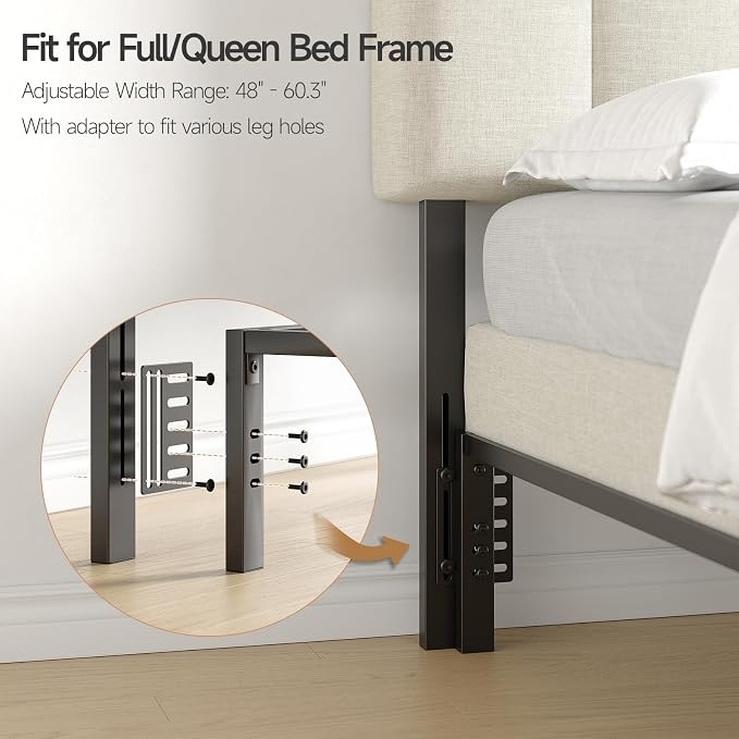Adjustable Headboard for Full/Queen Size Bed Frame, Linen Fabric Bed Headboard with Storage & RGB LED Light in Modern Vertical Channel Design, White