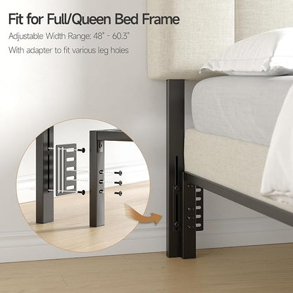 Adjustable Headboard for Full/Queen Size Bed Frame, Linen Fabric Bed Headboard with Storage & RGB LED Light in Modern Vertical Channel Design, White