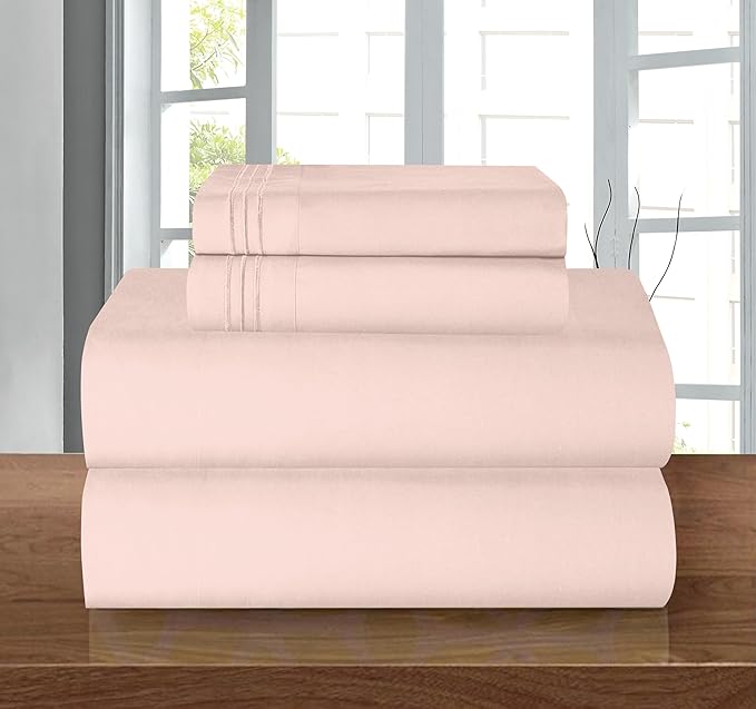 Elegant Comfort Luxury 1500 Premium Hotel Quality Microfiber 4-Piece Sheet Set - Wrinkle Resistant, All Around Elastic Fitted Sheet, Deep Pocket up to 16", Twin/Twin XL, Blush
