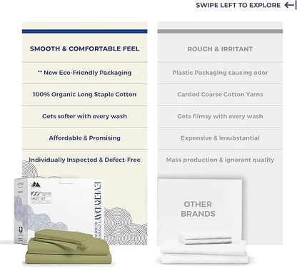Mayfair Linen 100% Organic Cotton Sheets California King Size - 4 PC Organic Cotton Cal King Size Percale Weave Sheet Set, Soft, Cooling & Crisp, 16" Deep Pocket Hotel Quality Bedding Set - Sage Green