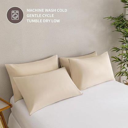 MINIPANDA Beige Pillow Cases Set of 4 Queen Size - Super Soft, Smooth and Breathable Pillow Cases Queen- Envelope Design - Machine Washable Lightweight (20X30 Inches (4 Piece))