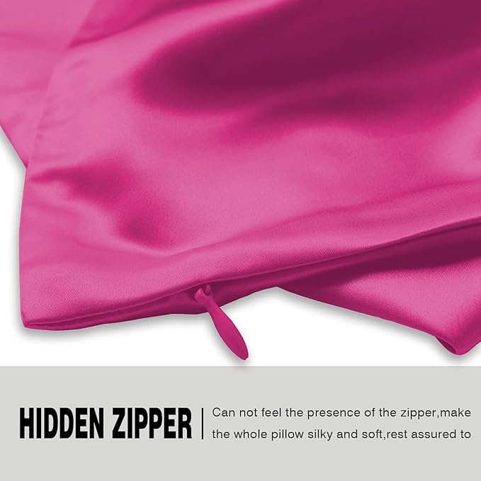 Natural Mulberry Silk Pillowcase for Hair and Skin Queen Size 20"X30" Pillow Case with Hidden Zipper Soft Breathable Smooth Cooling Silk Pillow Covers for Sleeping (Hot Pink,Queen,1Pcs)