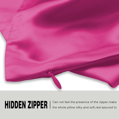 Silk Pillow Cases 2 Pack,Soft Breathable and Sliky Standard Size Pillow Cases Set of 2,Natural Mulberry Silk Pillowcase Set of 2 for Hair and Skin with Hidden Zipper (Hot Pink,20"X 26",2pcs)