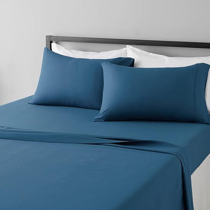 Amazon Basics Lightweight Breathable Ultra-Soft Brushed Microfiber 4-Piece Bed Sheet Set with 14-Inch Deep Pockets, King, Dark Teal, Solid