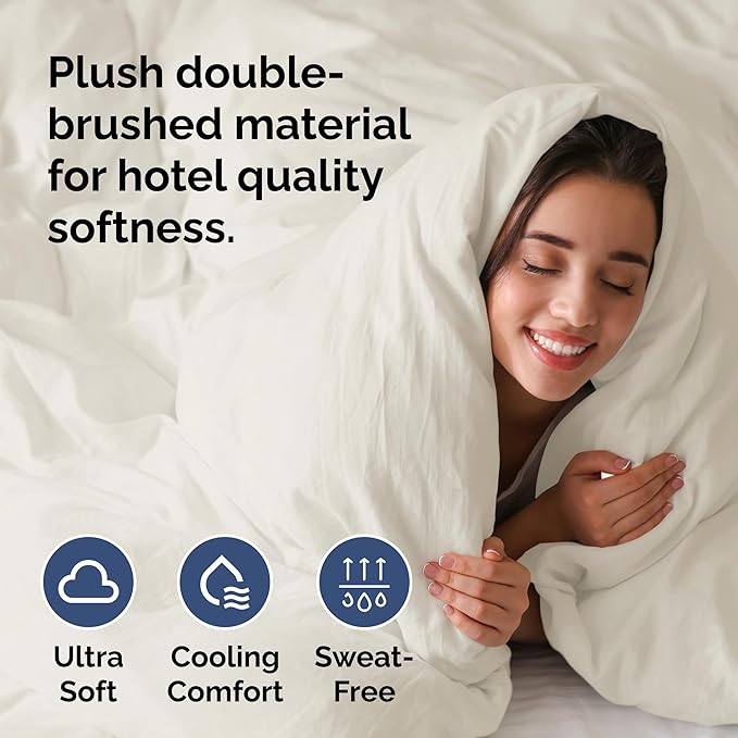 Duvet Cover Full Size Set - Extra Soft Full Duvet Cover 80" x 90" with 2 Pillow Shams - Hotel Luxury, Easy Care and Fade Free w/ Zipper Closures & Ties - All Season, Comfy, Cozy & Breathable (Ivory)