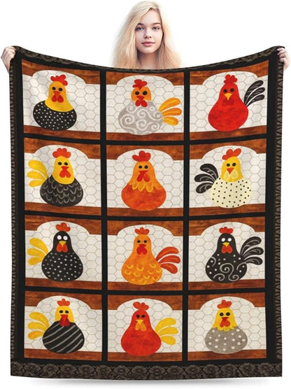 Chicken Blanket Super Soft Warm Fluffy Fleece Flannel Rooster Animal Throw Blanket Cozy Fuzzy Plush Stuff Bedding Blankets Gifts for Women Kids Boys Girls Adults 60"X50"