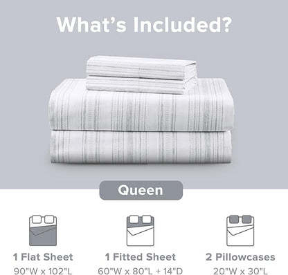 Comfort Spaces 100% Cotton Sheets Queen, Breathable, Naturally Cool Cotton Sheets, Cotton Bed Sheets with 14" Elastic Pocket Fits up to 16" Mattress, All Seasons Sheet Set, Good Vibes Grey 4 Piece