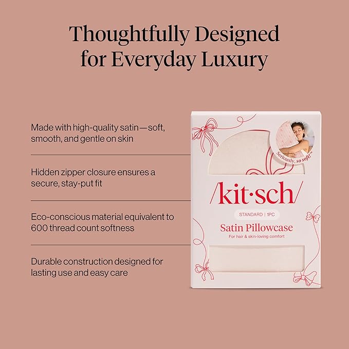 Kitsch Satin Pillowcase with Zipper for Hair & Skin - Softer Than Silk Pillow Cases, Smooth Cooling Satin Pillow Case, Wrinkle-Free Pillow Cases Standard Size (19x26) - Striped Bows