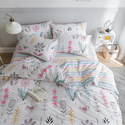 HighBuy Floral Comforter Set Twin XL for College Girl, Aesthetic Flowers Printed Bedding Set Soft Colorful Floral Comforter Set Coquette Cottagecore Bedding Comforter Fluffy with 2 Pillowcases