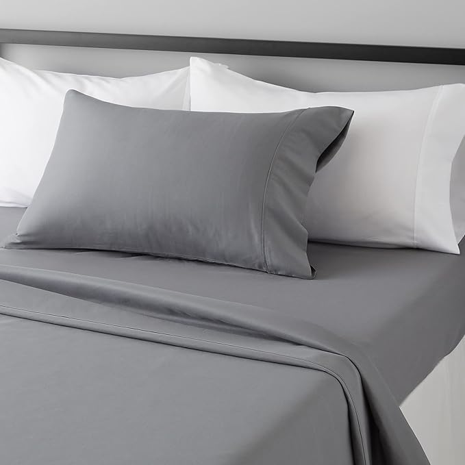 Amazon Basics Lightweight Breathable Brushed Microfiber 3-Piece Bed Sheet Set With 14-Inch Deep Pockets, Wrinkle Resistant, Twin XL, Dark Gray, Solid