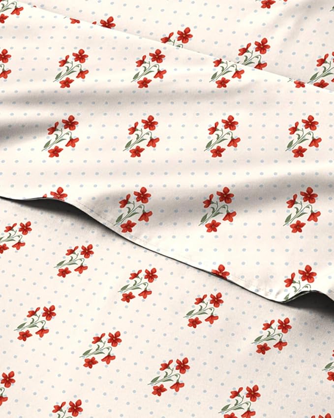 Floral Sheets - Flower Print Bed Sheet Set - 1 Flat, 1 Fitted & 2 Pillowcases w/ Deep Pockets - Comfy, Wrinkle & Fade Free - Boho Botanical Bedding - Soft, Breathable and Cooling - Cal King Size Set