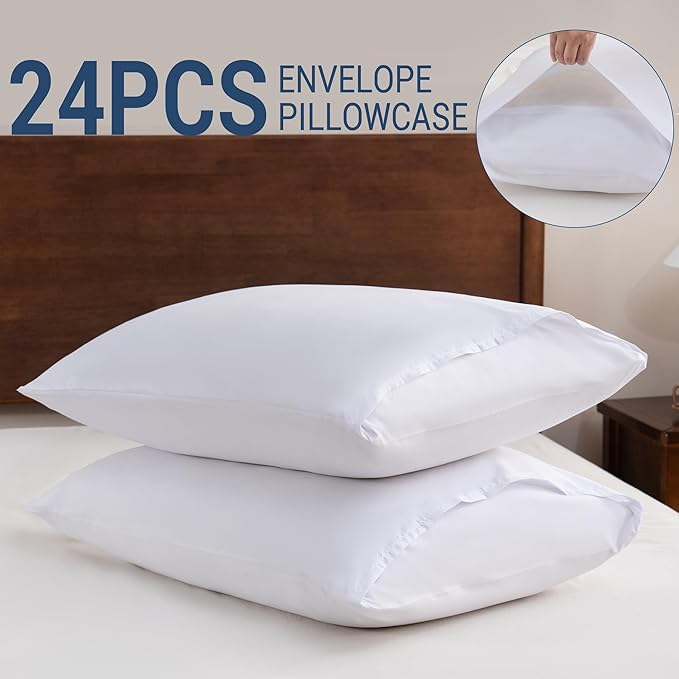 White Pillowcases King Size 24 Pack - Bulk Pillow Cases with Envelope Closure, Soft Brushed Microfiber Pillow Covers Hospital Hotel Airb&bs Essentials for Hosts, 20x36