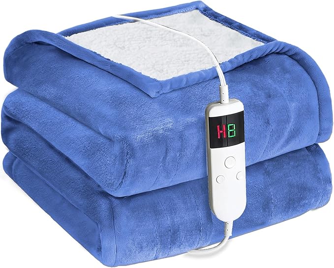 Electric Heated Blanket Twin Size 62''x84'' -Control Heating Blanket, Soft & Warm Flannel 10-Level Temperature Control, 8 Hours Auto Off, Rapid Heating & Overheat Protection