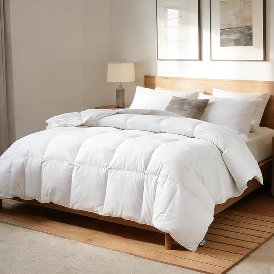 Hotel Suite Feather Down Comforter, Natural Fluffy Duvet Insert, Luxurious Hotel Collection Quilts, All Season Bedding Comforter, 100% Cotton Cover（King Size, 104 x 88 Inch, White）
