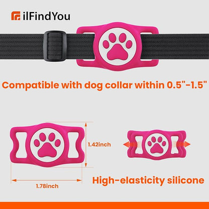 Waterproof Airtag Dog Collar Holder for Apple Air Tag, Silicone Dog Airtag Holder for Dogs & Cat Collars(Rose Red)