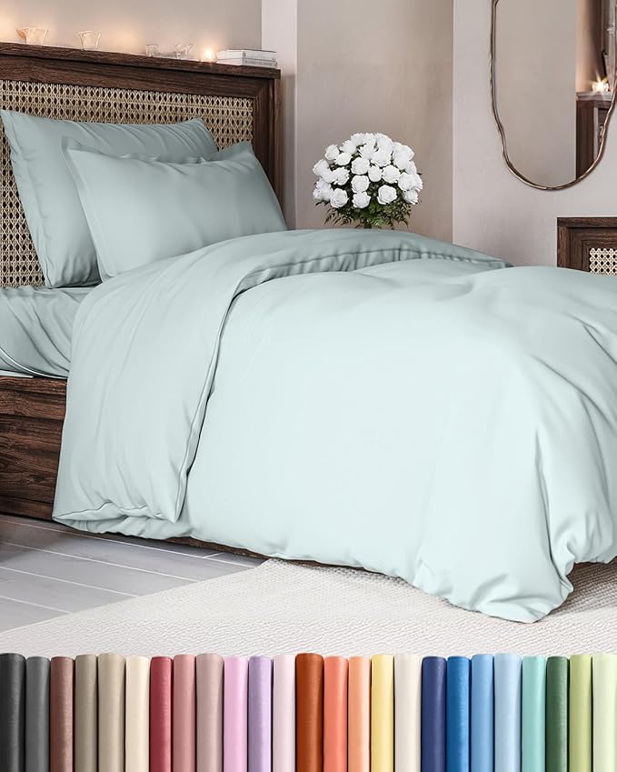 Duvet Cover Twin/Twin XL Size Set - Extra Soft Twin/Twin XL Duvet Cover 68" x 90" with 1 Pillow Sham - Hotel Luxury, Easy Care, Fade Free with Zipper Closures & Ties - Comfy & Breathable (Ice Blue)