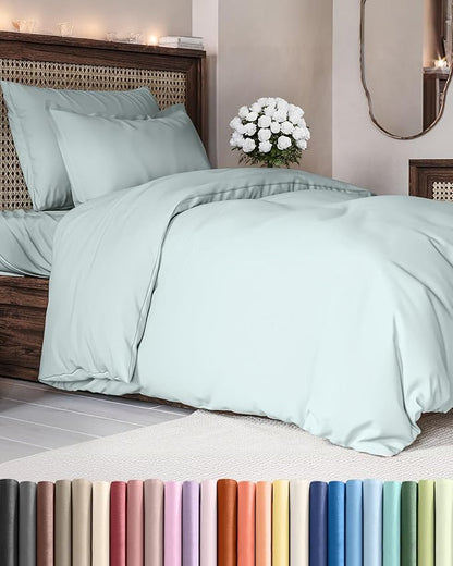 Duvet Cover Twin/Twin XL Size Set - Extra Soft Twin/Twin XL Duvet Cover 68" x 90" with 1 Pillow Sham - Hotel Luxury, Easy Care, Fade Free with Zipper Closures & Ties - Comfy & Breathable (Ice Blue)