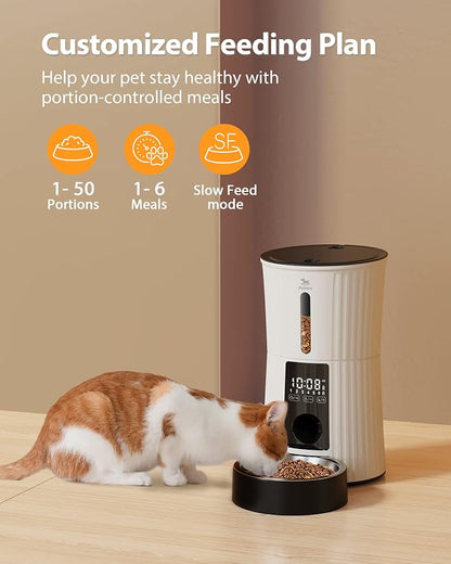 Automatic Cat Feeder - 4L Dry Food Dispenser for Cats and Small Dogs | Timed Cat Feeder, Programmable Portion Control, Up to 6 Meals Daily, Dual Power Supply, 10-Second Voice Recorder