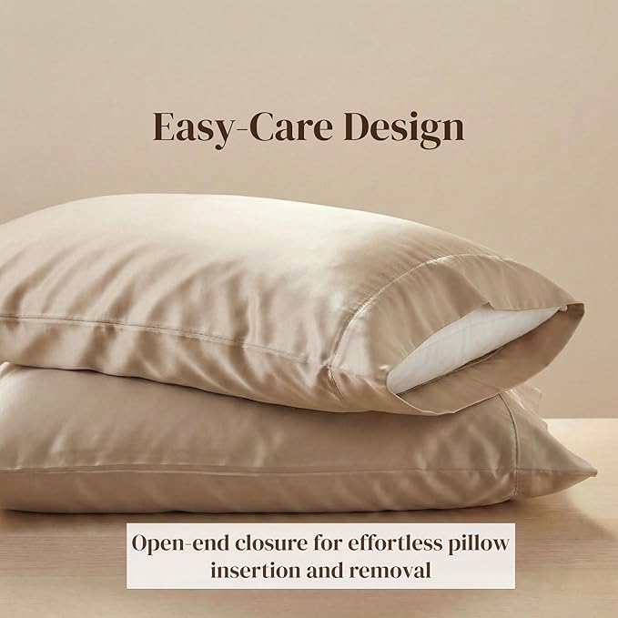Beckham Hotel Collection Pillowcases King Size Set of 2, Cool Touch Cotton Sateen Fabric, 500TC, Silky Smooth & Soft, Open End, Sand