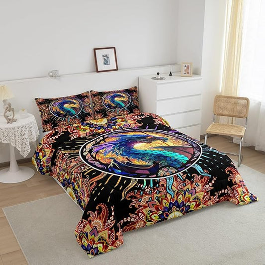 Feelyou Dragon Comforter Set Toddler Size Dragon Stuff Comforter for Boys Girls Teens 3D Print Animal Bedding Set Dragon Decor Duvet Set Room Decor Golden Quilt Set