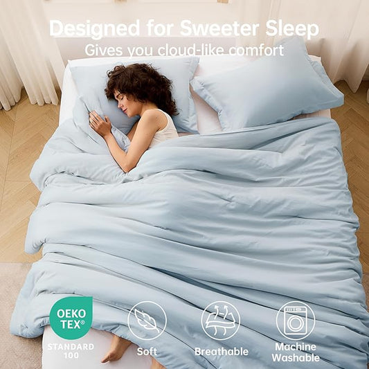 MUXHOMO King Size Comforter Set, All Season Ultra Soft Down Alternative Bedding - 3 Piece Lightweight Bed Set Includes 1 Comforter (104"x90") and 2 Pillow Shams (20"x36"), Lake Blue