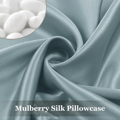 Adubor 100% Silk Pillowcase - Mulberry Silk Pillow Cases, 22 Momme 6A Grade Fibers, Silk Pillow Case for Hair and Skin Health, with Hidden Zipper (Standard 20''×26'', Lake Blue, 1PC)