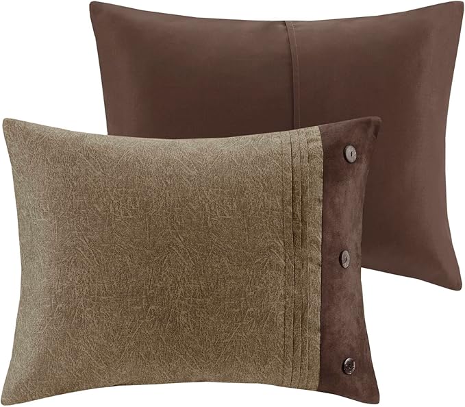Madison Park Boone Cozy Comforter Set, Faux Suede, Deluxe Hotel Styling All Season Down Alternative Bedding Matching Shams, Decorative Pillow, King (104 in x 92 in), Rustic Brown 7 Piece