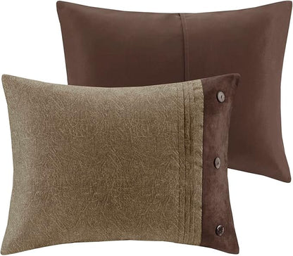 Madison Park Boone Cozy Comforter Set, Faux Suede, Deluxe Hotel Styling All Season Down Alternative Bedding Matching Shams, Decorative Pillow, King (104 in x 92 in), Rustic Brown 7 Piece
