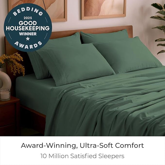 Mellanni King Sheet Set - 6-Piece Iconic Collection Bedding, (Including 4 Pillowcases), 21-Inch Extra Deep Pocket, Easy Care, Ultra Soft, Cooling Sheets, Brushed Microfiber - Emerald Green