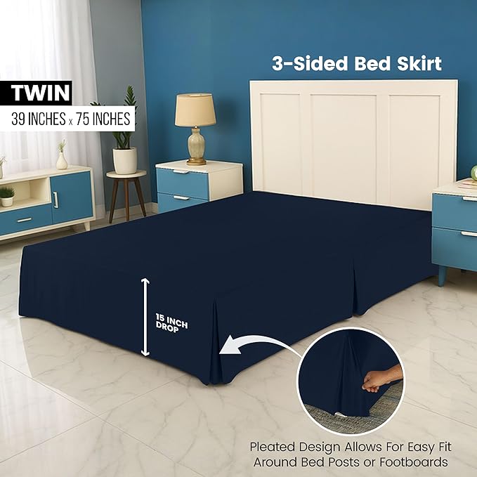 Utopia Bedding Twin Bed Skirt - Soft Quadruple Pleated Ruffle - Easy Fit with 16 Inch Tailored Drop - Hotel Quality, Shrinkage and Fade Resistant (Twin, Navy)