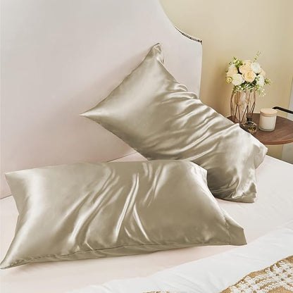 BEDELITE Satin Pillowcase for Hair and Skin, Super Soft and Cooling Similar to Silk Pillow Cases 2 Pack with Envelope Closure, Gift for Women Men(20"x40" King Size, Taupe)
