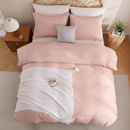 JSD Dusty Pink Duvet Cover Set Twin Size, 2 Piece Microfiber Kids Duvet Cover with Pillow Sham, Zipper Closure, Comforter Not Included